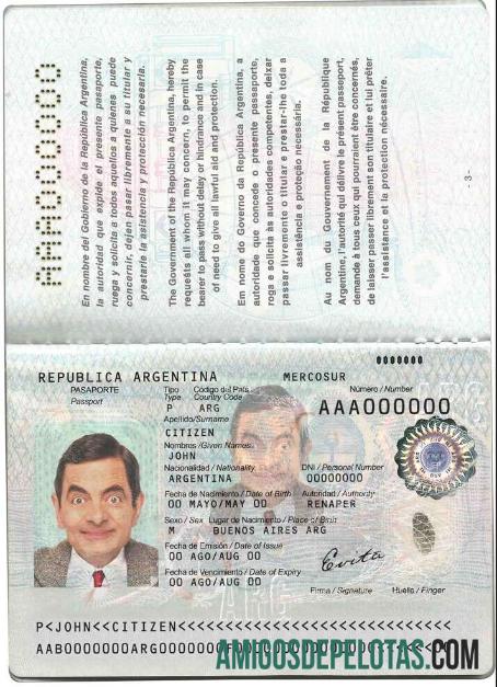 Passaporte argentino amostra